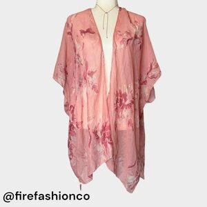 Boho Hippie Floral Kimono Soft Pink Silver